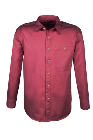Men's 100% Cotton Twill Long Sleeve Shirt (Mulberry Red) (XS-5XL)
