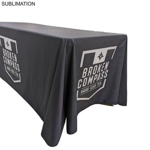 72 Hr Fast Ship - Sublimated PREMIUM Cloth for 6' table, Drape style, Closed Back, Rounded Corners