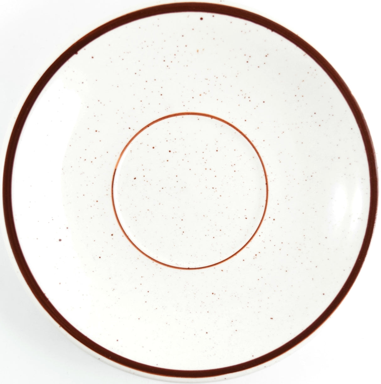 6" Saucer cream colour ceramic with brown speckles and rim