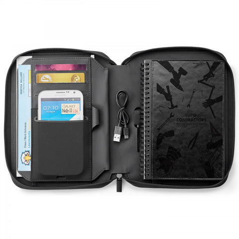 A5 ZIP JOURNAL WITH 5,000 mAh WIRELESS CHARGING POWER BANK INCLUDES UL CERTIFIED BATTERY