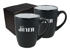 ~Cottager 12oz matte black mug with white interior S/2 in Mystique gift box