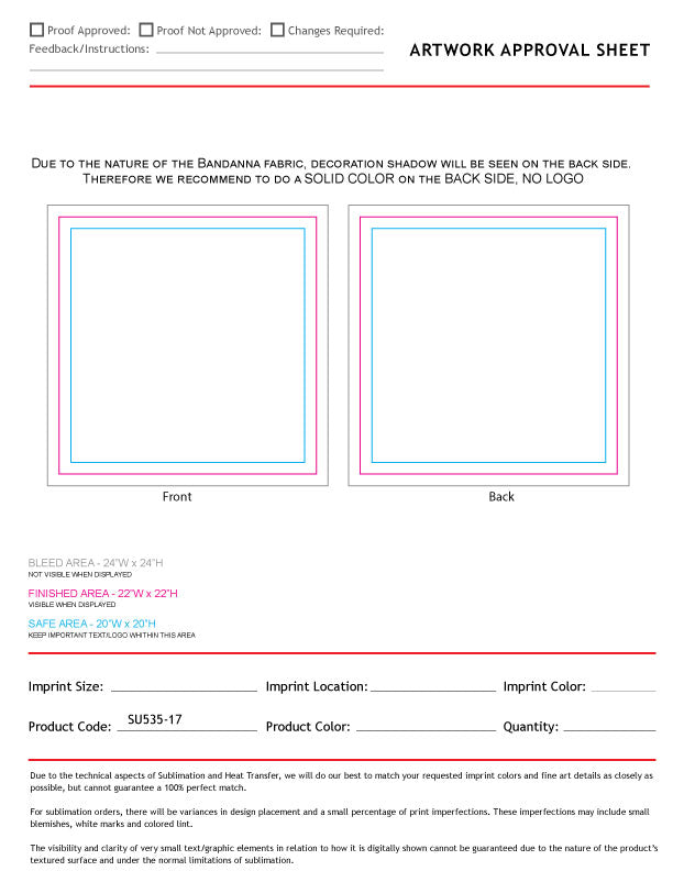 Individually Polybagged Double Sided Sublimated Bandana, 22x22, Sublimated Edge to Edge 2 sides