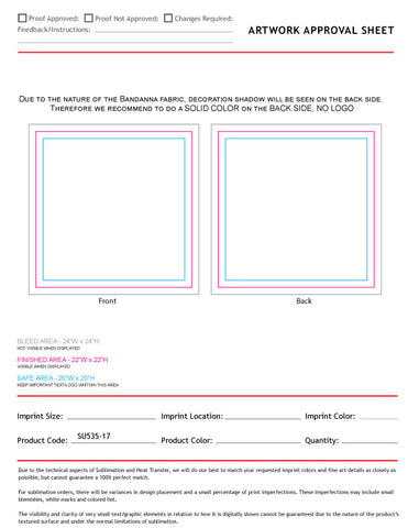Individually Polybagged Double Sided Sublimated Bandana, 22x22, Sublimated Edge to Edge 2 sides