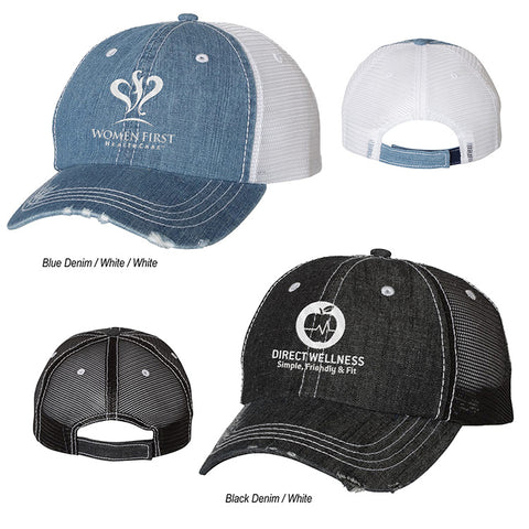 Mega Cap Herringbone Unstructured Contrast Stitch Trucker Cap