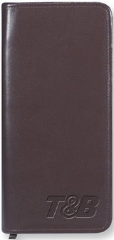 Passport/Ticket Holder with zipper brown genuine smooth nappa leather