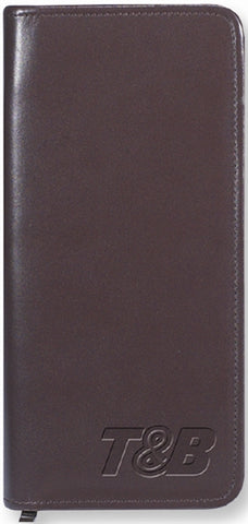 Passport/Ticket Holder with zipper brown genuine smooth nappa leather