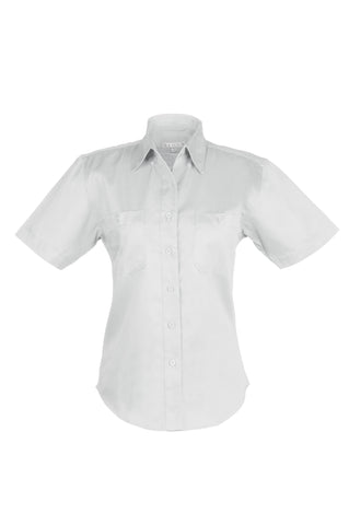 Ladies Cotton Blend Twill Short Sleeve Shirt (WHITE) (XS-3XL)