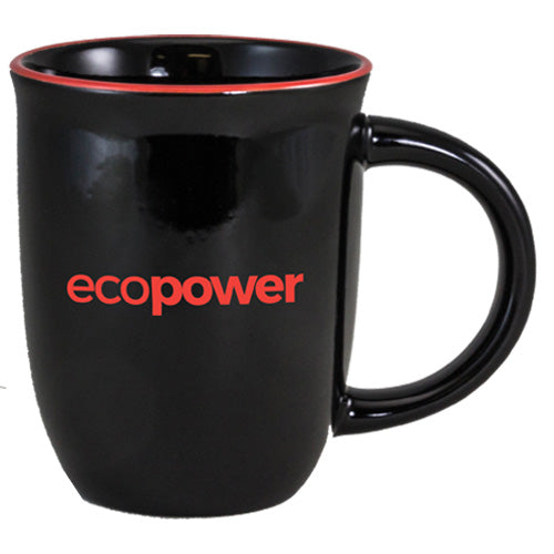 Salem 14oz black gloss mug with red trim