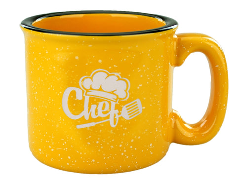 Santa Fe 15oz speckled/mustard mug with black rim - Etched