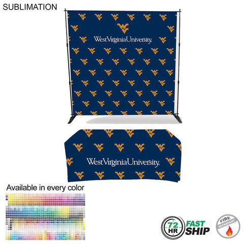 72 Hr Fast Ship - Tradeshow Booth Package, 8' Expanding Display and 6' Sublimated PREMIUM Tablecloth