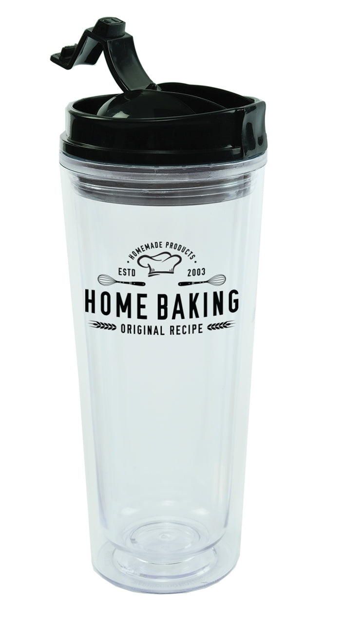 Sydney 16oz clear double wall tumbler with flip black lid