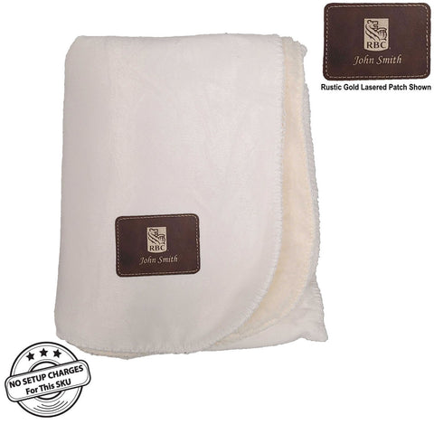 48Hr Quick Ship - Sherpa Faux Wool Lined Micro Mink Throw, 50x60, with Lasered logo patch