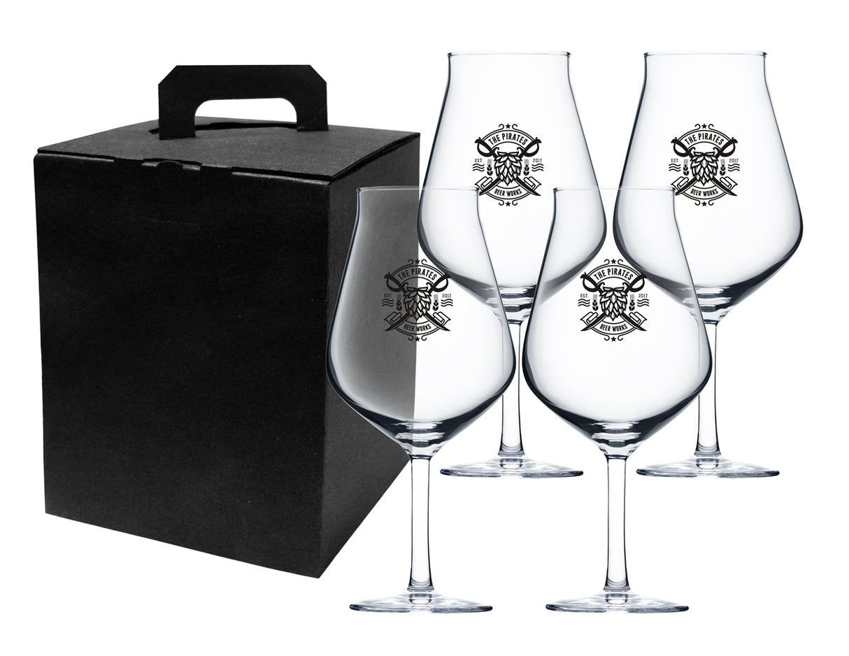 ~Hugo 14oz clear stemmed craft beer glass S/4 in a Noir box