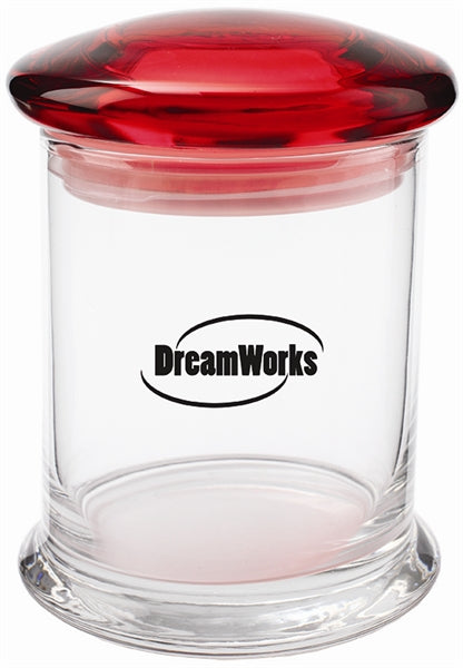 ~ Clear New Orleans glass Jar 12.25oz w/red lid