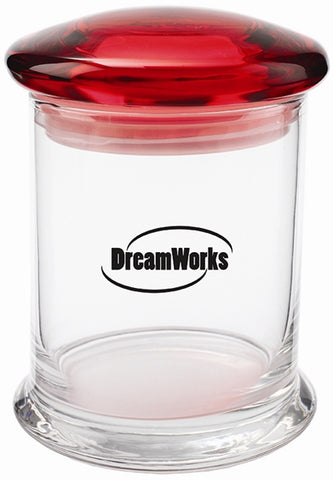 ~ Clear New Orleans glass Jar 12.25oz w/red lid