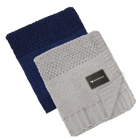 24 Hr Express Ship - Crochet Knit Blanket, 50x60, with Lasered logo patch, NO SETUP CHARGE