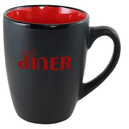 Cottager 12oz matte black mug with red interior