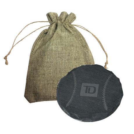 Round Slate Coaster (Single Pack) In Burlap Pouch