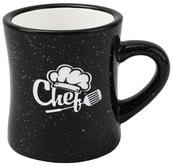 Diner 10oz speckled black exterior/white interior mug vitrified - Etched