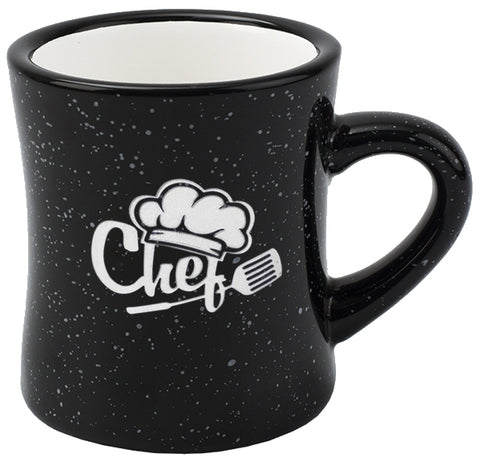 Diner 10oz speckled black exterior/white interior mug vitrified - Etched