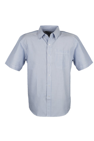 Men's Cotton Blend Oxford Striped Short Sleeve Shirt (Navy) (XS-5XL)