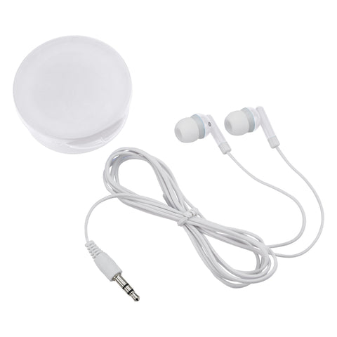 Earbuds In Round Plastic Case