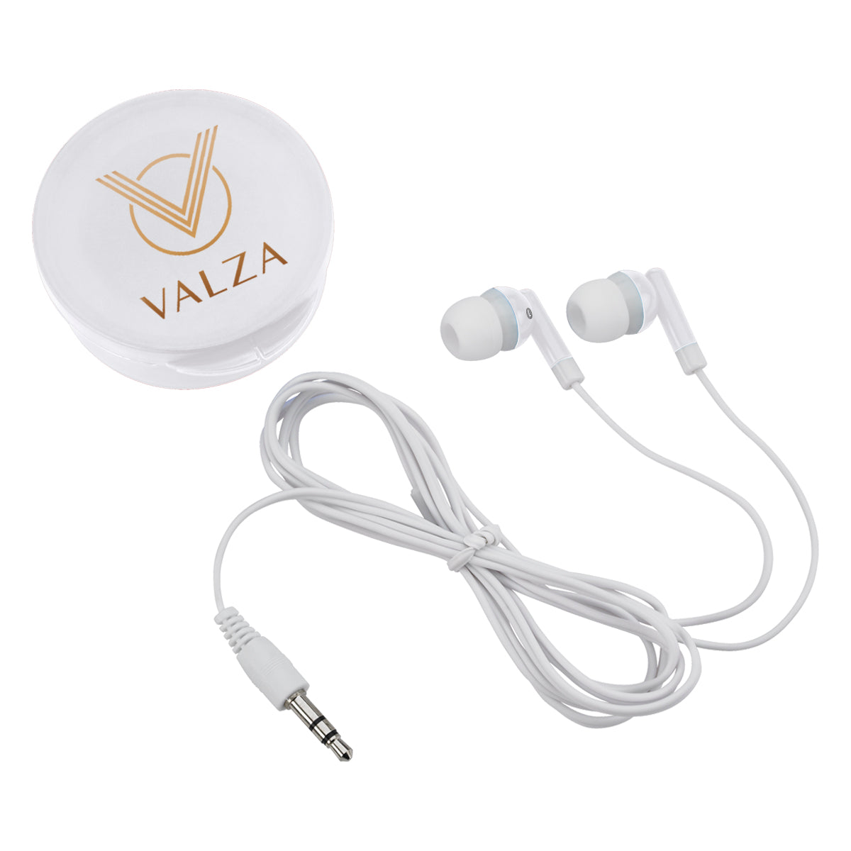 Earbuds In Round Plastic Case