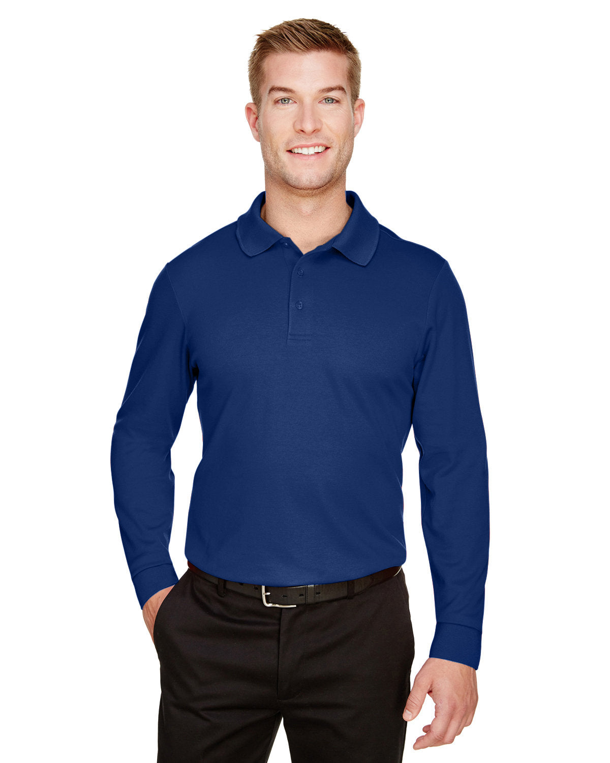 000164 Devon and Jones CrownLux Performance® Men's Plaited Long Sleeve Polo