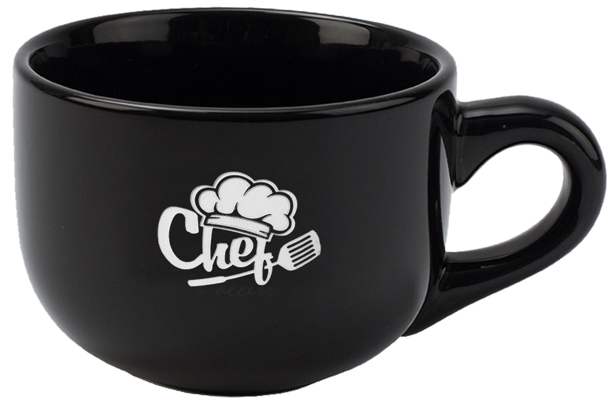 Vetro Latte 16oz black mug vitrified - Etched