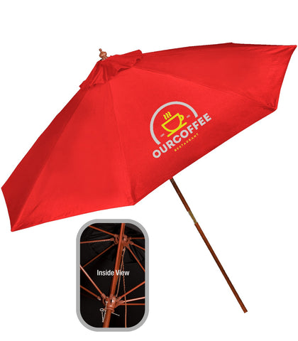 9' Wooden Polyester Market Umbrella