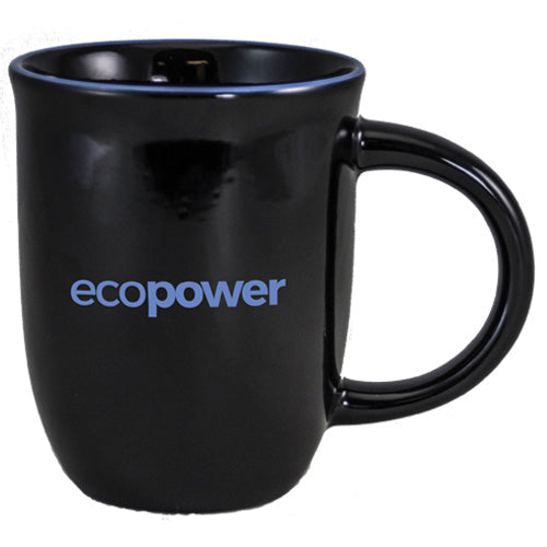 Salem 14oz black gloss mug with ocean blue trim