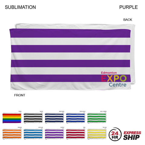 24 Hr Express Ship -Cabana Stripe Sublimated, Absorbent Microfiber Dri-Lite Terry Beach Towel, 30x60