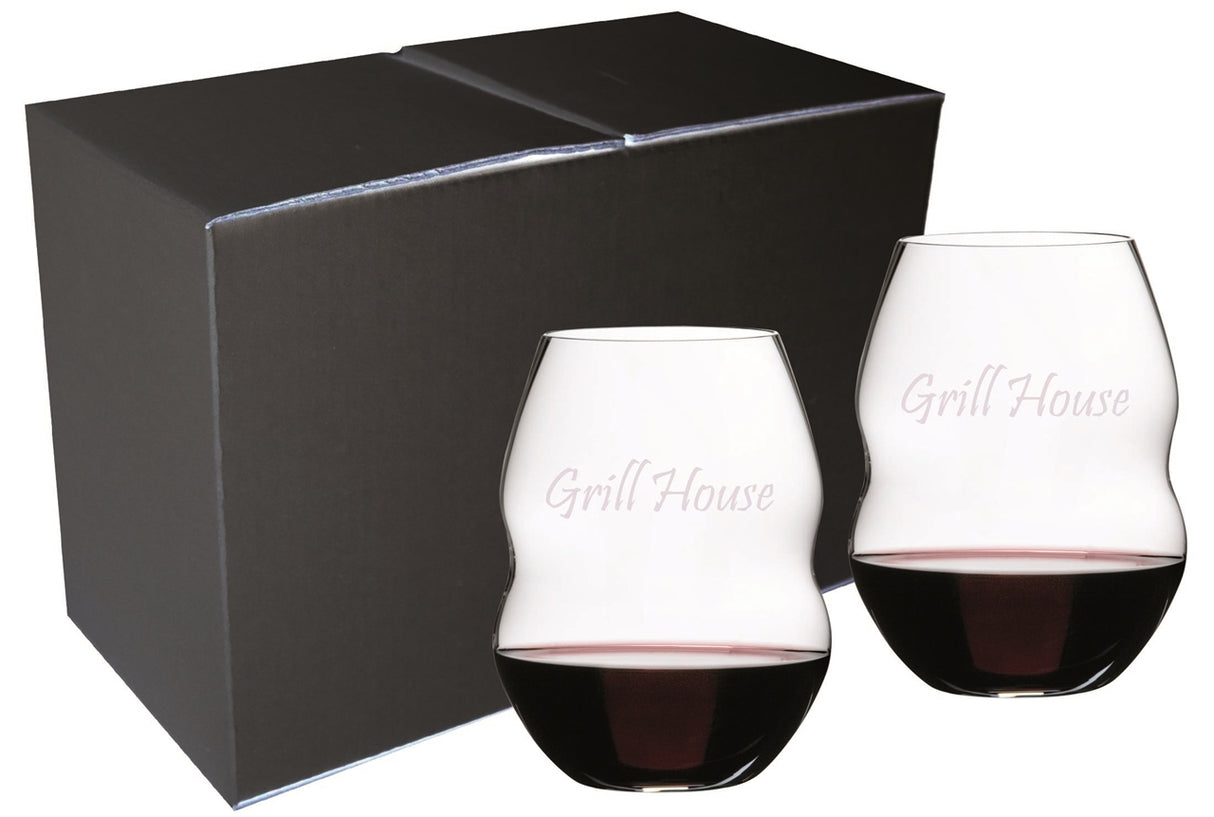 ~ Swirl Red 20.5oz stemless RIEDEL crystal S/2 in a Mystique gift box