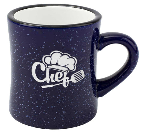 Diner 10oz speckled cobalt exterior/white interior mug vitrified - Etched