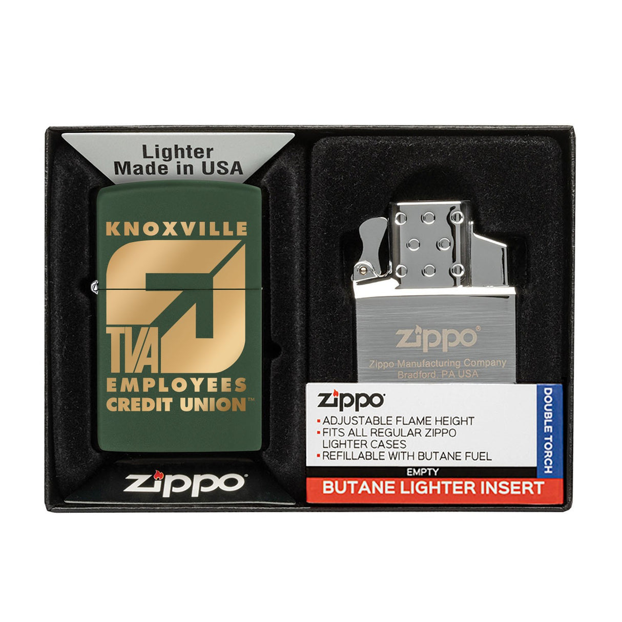 Matte Zippo® Lighter & Double Butane Insert Gift Set