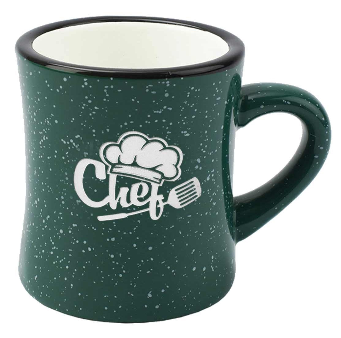 Diner 10oz speckled green exterior/white interior mug vitrified - Etched