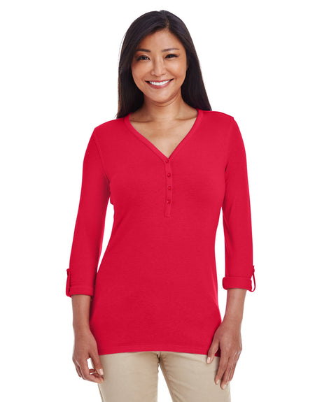 DEVON AND JONES Ladies' Perfect Fit? Y-Placket Convertible Sleeve Knit Top