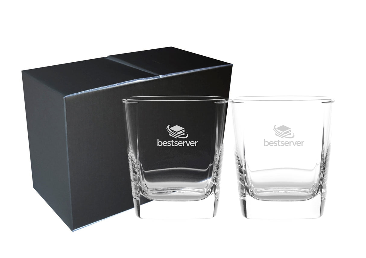~Square Mini 10.5oz glass Set of 2 in a Mystique gift box