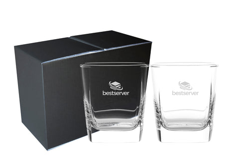 ~Square Mini 10.5oz glass Set of 2 in a Mystique gift box