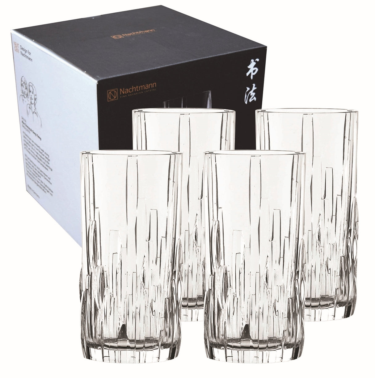 Nachtmann Shu Fa Longdrink 12-5/7oz crystal Set of 4 in retail gift box