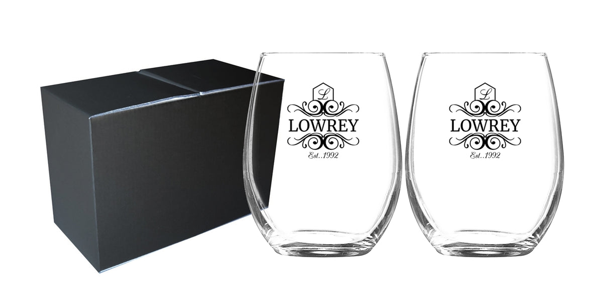 ~Veranda 21oz stemless wine S/2 in Mystique gift box