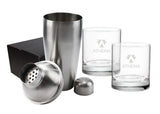 ~Shaker & Gina Tumbler Set, 1 shaker, 2 tumblers glasses in a Shadow Gift box