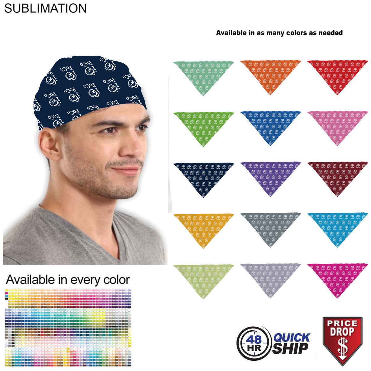 48 Hr Quick Ship - Team building Colored Triangle Bandanna, 32"x22"x22", Sublimated Edge to Edge