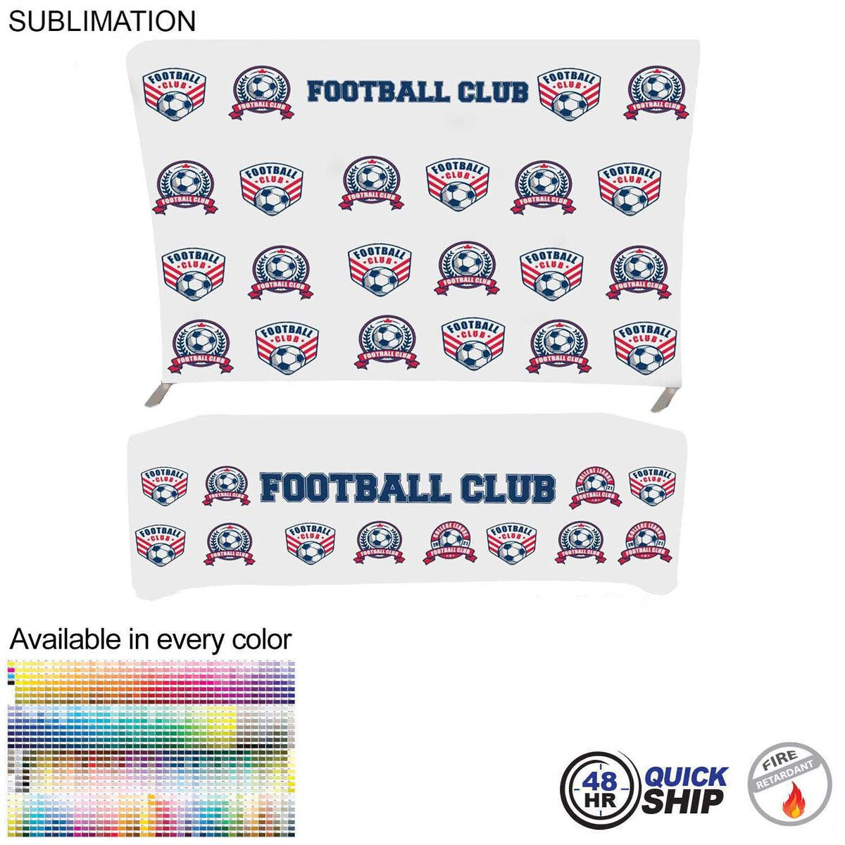 48 Hr Quick Ship - Tradeshow Booth Package Supreme, 10' EuroFit Display and 8' Sublimated Tablecloth