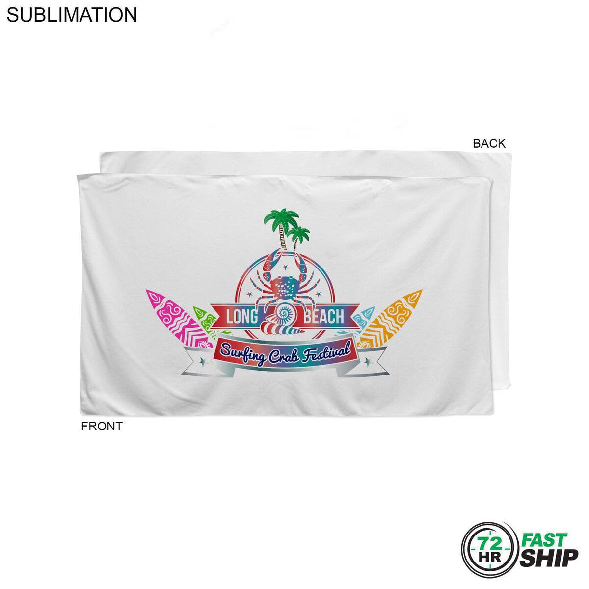 72 Hr Fast Ship - Plush and Soft Velour Terry Cotton Blend White Beach Towel, 35x60, Sublimated