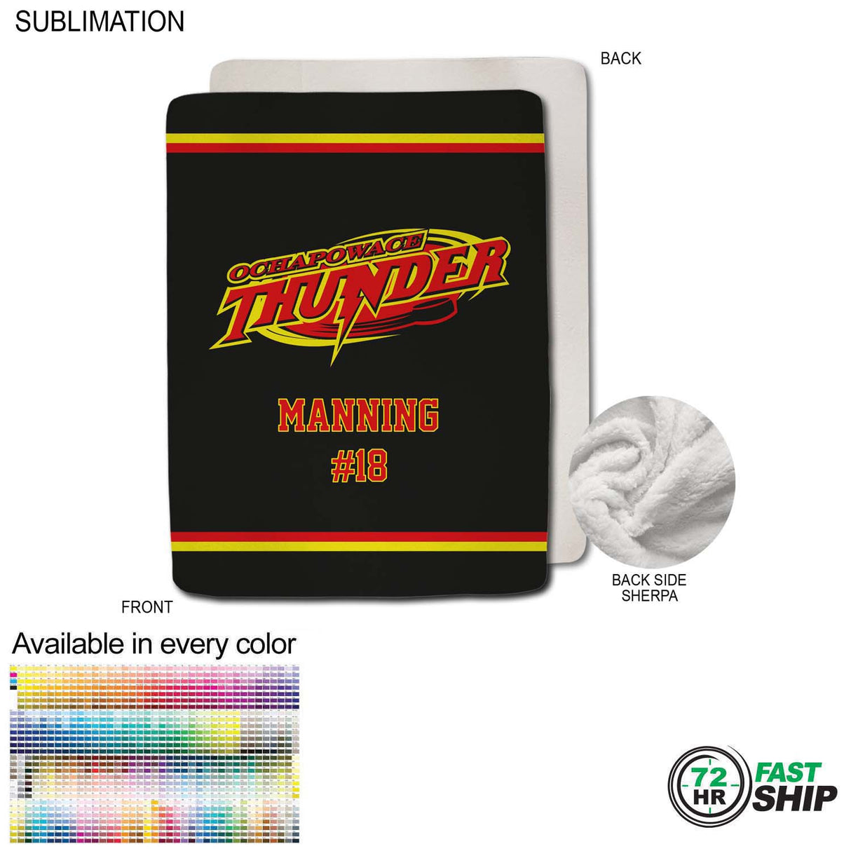 72 Hr Fast Ship - Team Blanket in Plush Sherpa Faux Wool Lined Micro Mink, 60x80, Queen Bed size