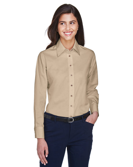 Harriton Ladies' Easy Blend? Long-Sleeve Twill Shirt with Stain-Release