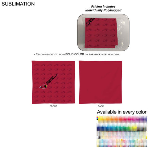 Individually Polybagged Double Sided Sublimated Bandana, 22x22, Sublimated Edge to Edge 2 sides