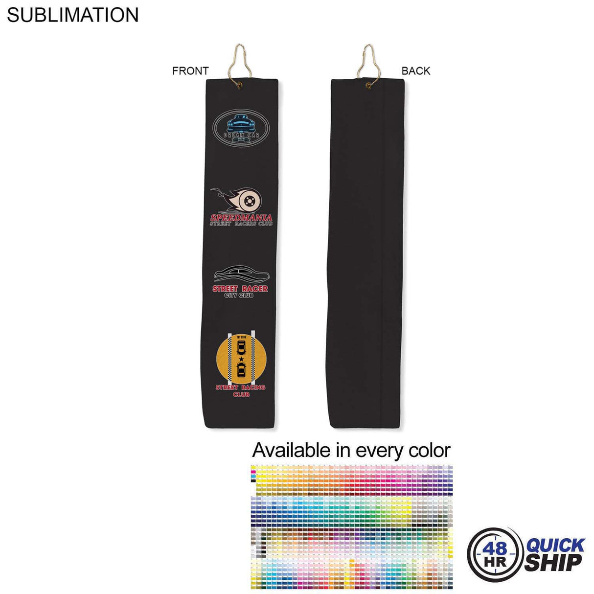 48 Hr Quick Ship - Colored Microfiber Dri-lite Terry Golf Towel, Trifold Grommet and Hook