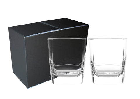 ~Square Mini 10.5oz glass Set of 2 in a Mystique gift box